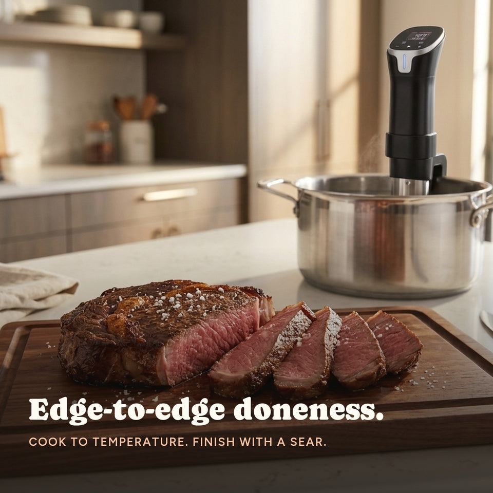 Edge-to-edge doneness. Cook to temperature, finish with a sear.